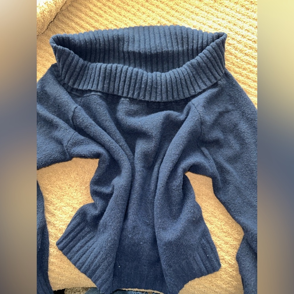 Hollister Blue Cowl Neck Sweater with Ribbed Knit